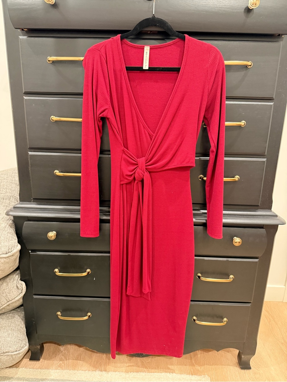 Maternity Red Knot-Front Midi Dress